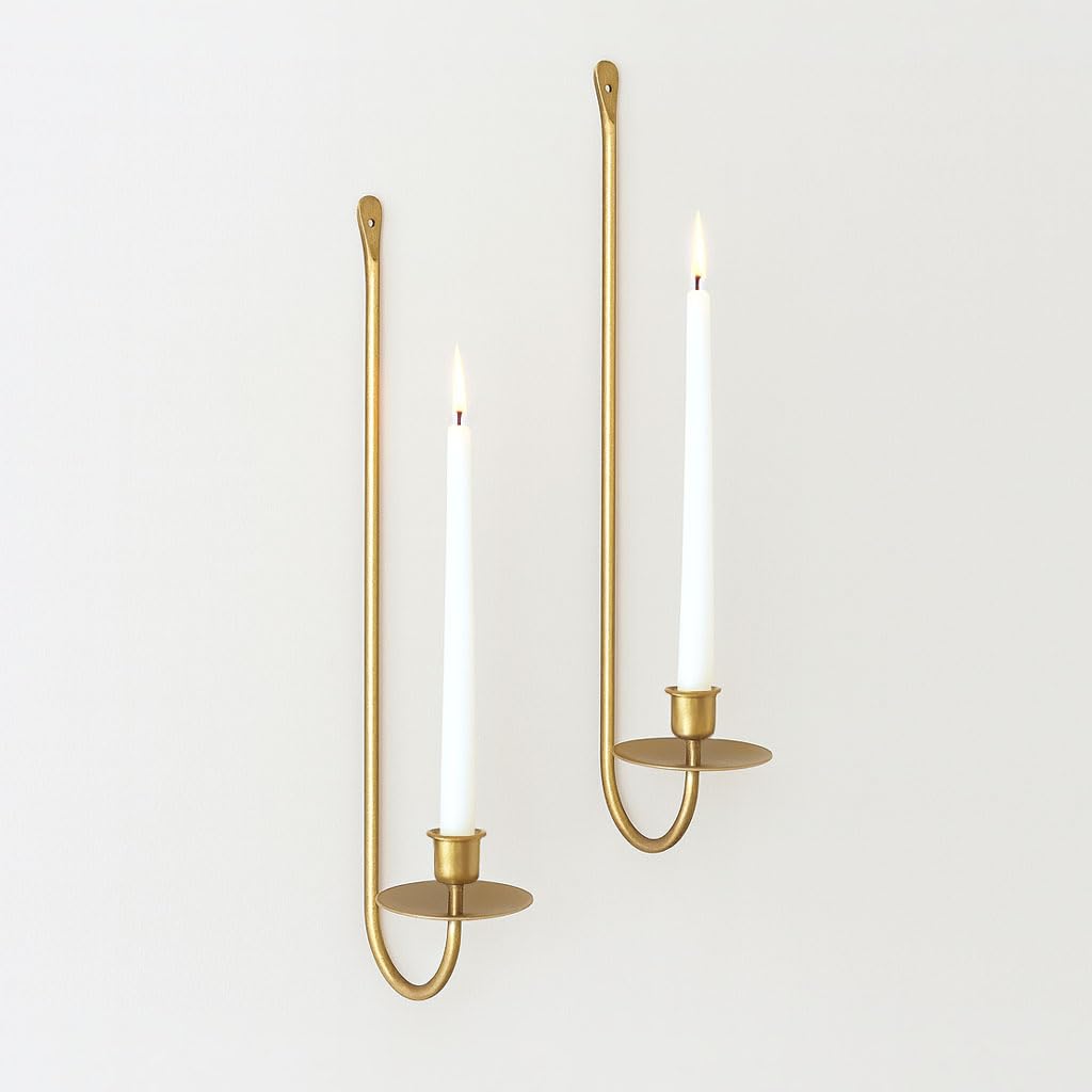 Double Armed Iron Candle Holders Metal Wall Candle Sconce Holder Set of 2 Black Modern Wall Candle Sconces Hanging for Living Room, Farmhouse, Fireplace, Wedding