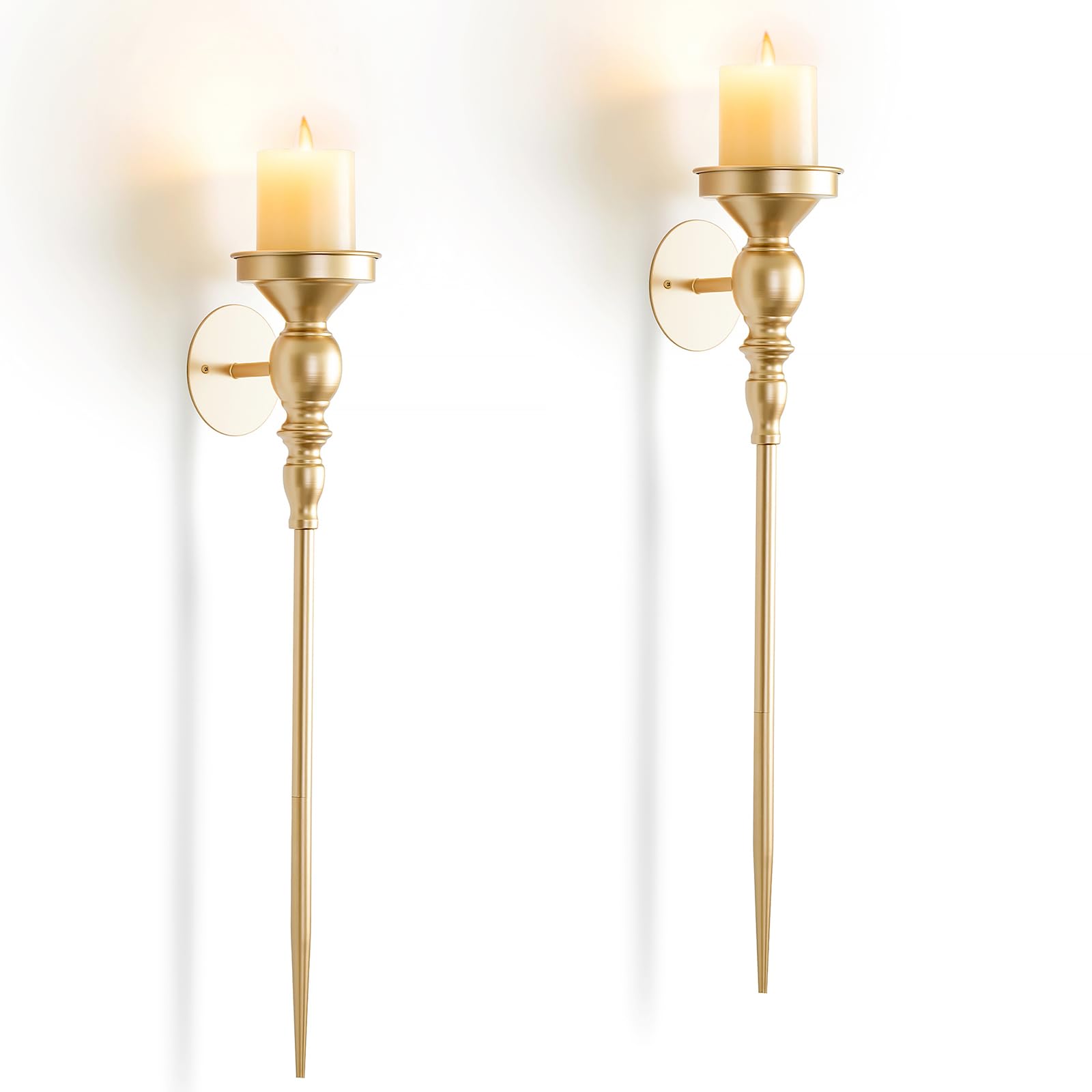 Gothic Wall Candle Holder Decor - 24.4 Inch Long Candle Sconces Set of 2 for Porch Hallway Entryway Beside TV Fireplace - Metal Black Wall Art for Bedroom Living Room