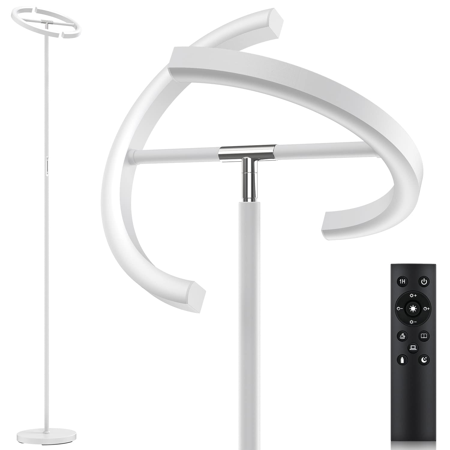 LED Floor Lamp - Rotatable Standing Lamp with Touch & Remote Control, 3000-6000K, 22W Modern Floor Reading Light, Dimmable Corner Uplighter for Living Room Bedroom Office, Black