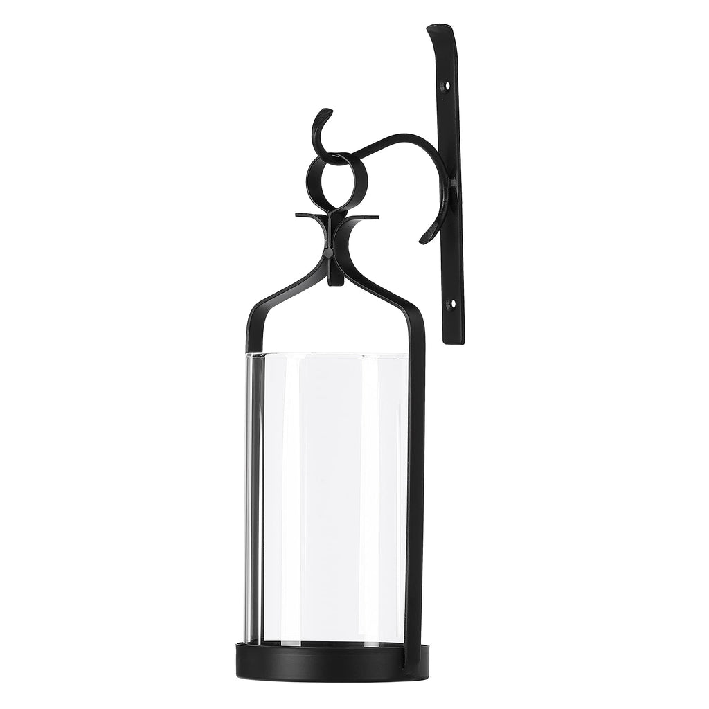 Hanging Hurricane Glass Wall Sconce Candle Holder Black Metal Wall Decorations HLJ15-291B