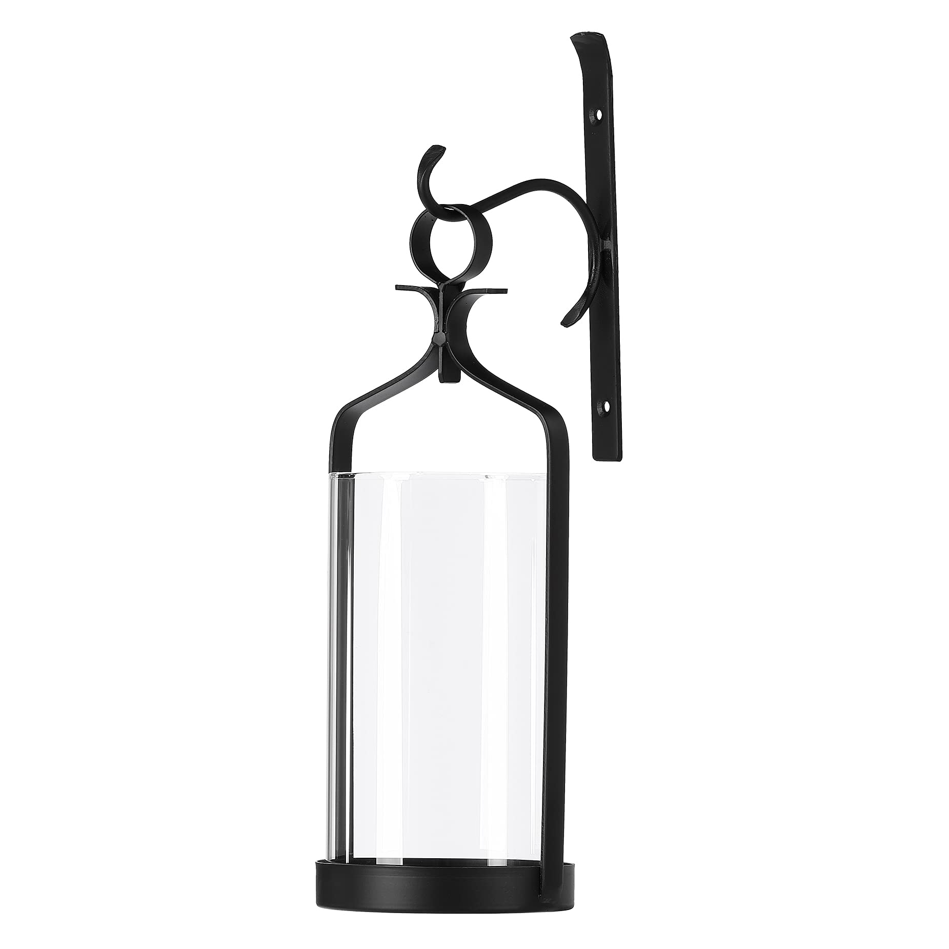 Hanging Hurricane Glass Wall Sconce Candle Holder Black Metal Wall Decorations HLJ15-291B
