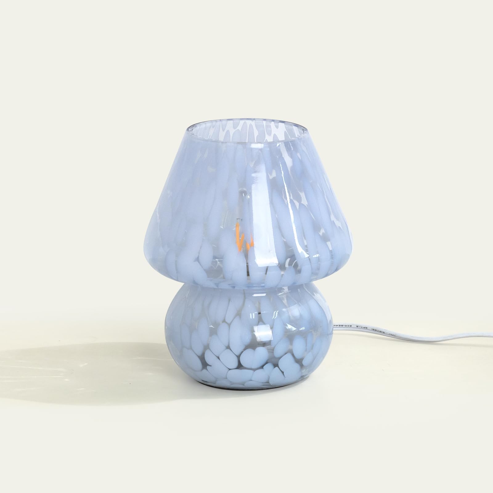 ONEWISH Mushroom Lamp Small Vintage Table Lamp for Bedroom Nightstand, Bedside Lamp Translucent Glass Stepless Dimmable, Murano Aesthetic Home Decor for Living Room Kitchen(Black)