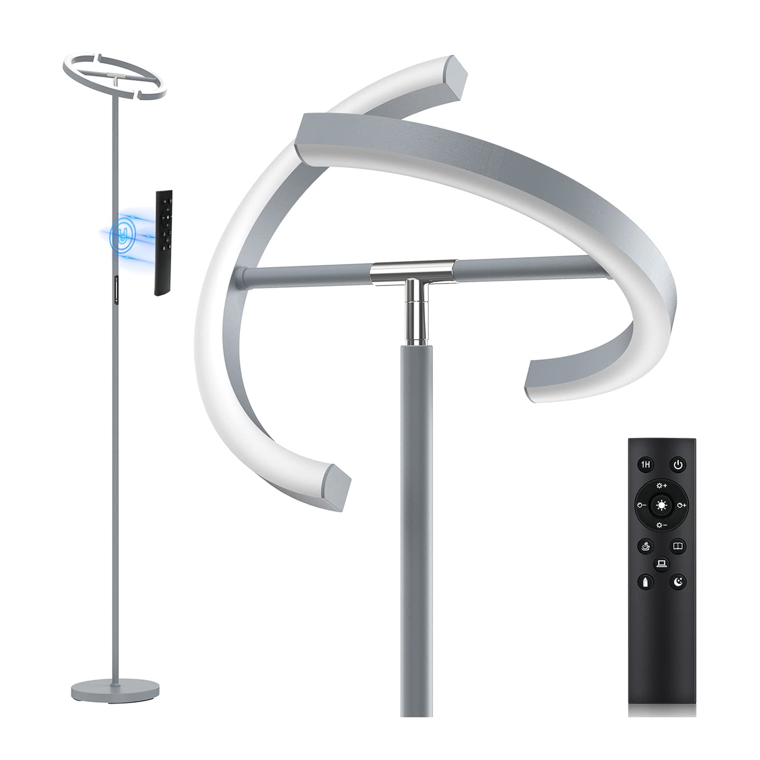 LED Floor Lamp - Rotatable Standing Lamp with Touch & Remote Control, 3000-6000K, 22W Modern Floor Reading Light, Dimmable Corner Uplighter for Living Room Bedroom Office, Black