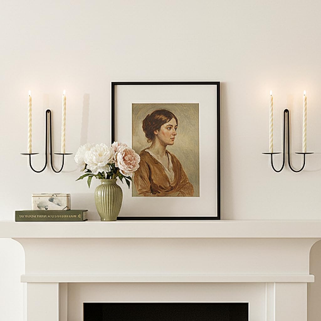 Double Armed Iron Candle Holders Metal Wall Candle Sconce Holder Set of 2 Black Modern Wall Candle Sconces Hanging for Living Room, Farmhouse, Fireplace, Wedding