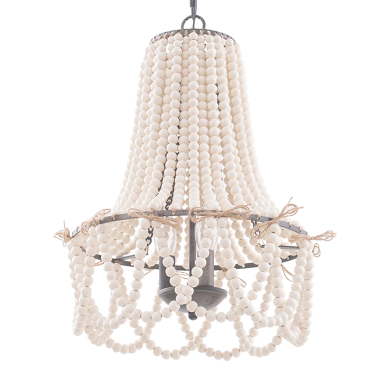 VILUXY Bohemia Wood Beaded Pendant Lights Antique Rustic Mini Chandelier White Finishing for Bedroom, Nursery Room, Girl Room, Hallway, Entryway, Passway, Dining Room, 3-Light