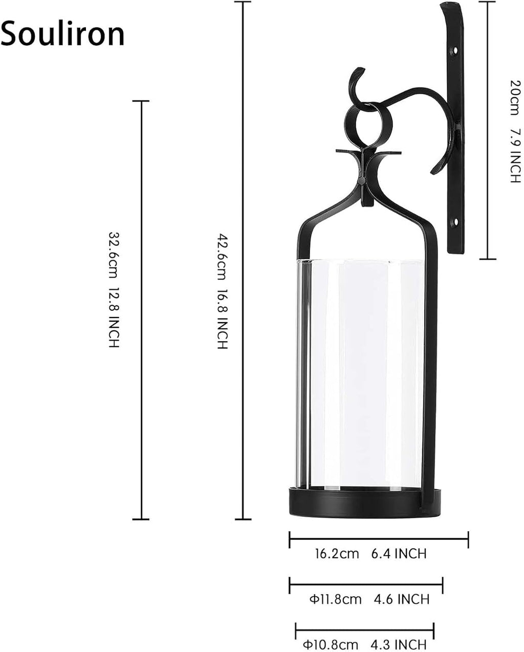 Hanging Hurricane Glass Wall Sconce Candle Holder Black Metal Wall Decorations HLJ15-291B