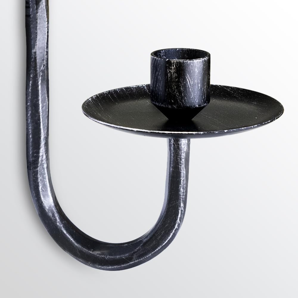 BeginS Hand-Forged Wall Candle Sconces Set of 2, Black Vintage Solid Steel Metal Wall Candle Holders, Rustic Home Decor for Living Room, Bedroom, Dining Room, Candle Accent