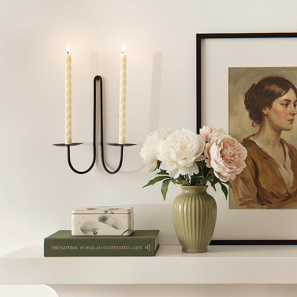 Double Armed Iron Candle Holders Metal Wall Candle Sconce Holder Set of 2 Black Modern Wall Candle Sconces Hanging for Living Room, Farmhouse, Fireplace, Wedding