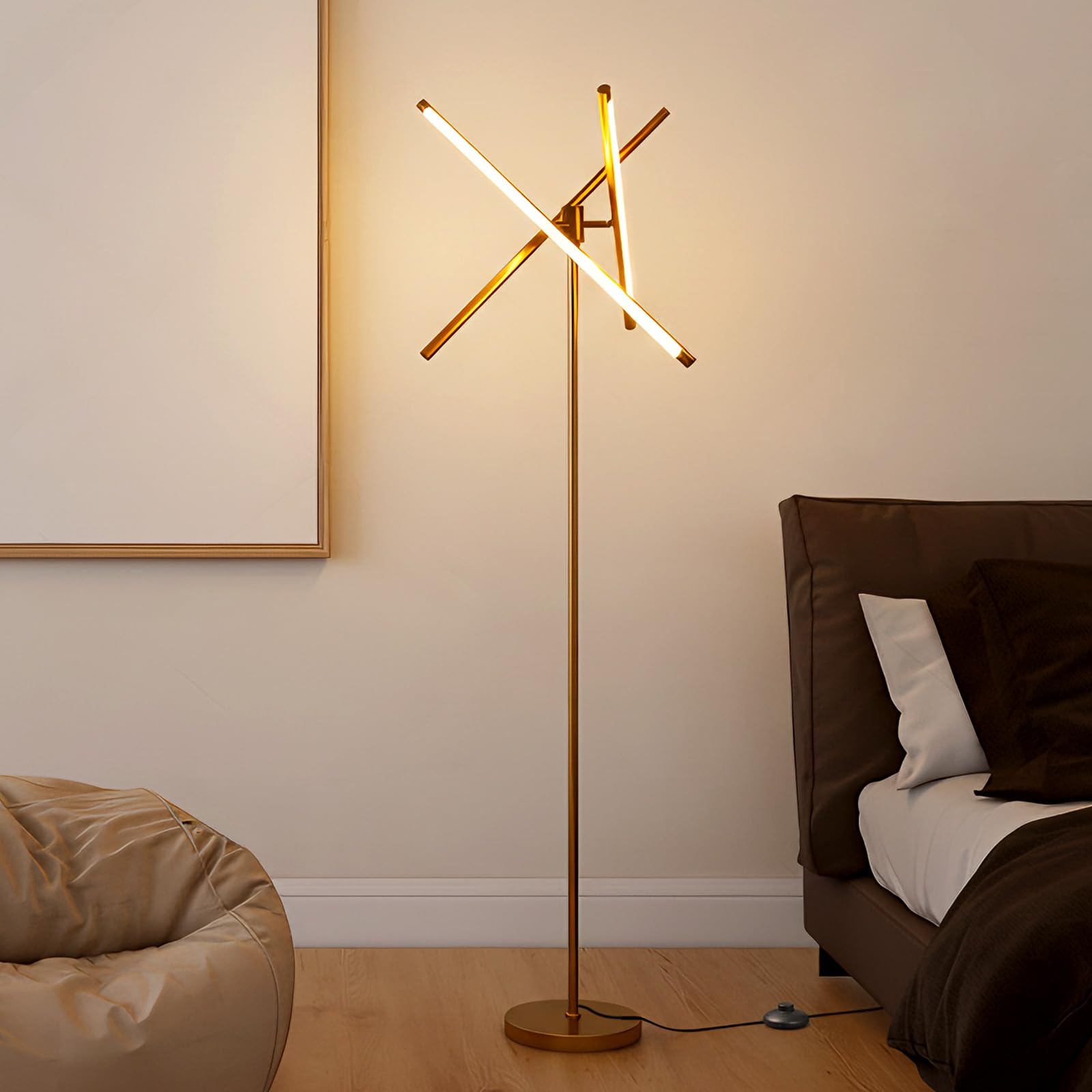 LED Dimmable Floor Lamp with Remote & Foot Switch, 2700–6000K Adjustable Color Temperature & Stepless Dimming, Sculptural Leaf-Disc Tall Standing Lamp, Brass Gold Corner Lamp for Living Room Bedroom