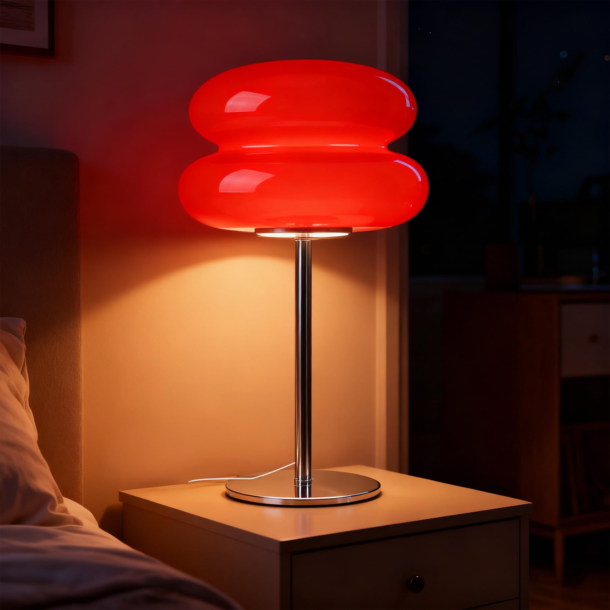Bedroom Mushroom lamp, Medieval Modern Bedside Table lamp for Night Stands, Vintage dimmable Small Lamps, Cute Cool Desk Lamps Home Room Aesthetic Decor for Living Room(Orange)