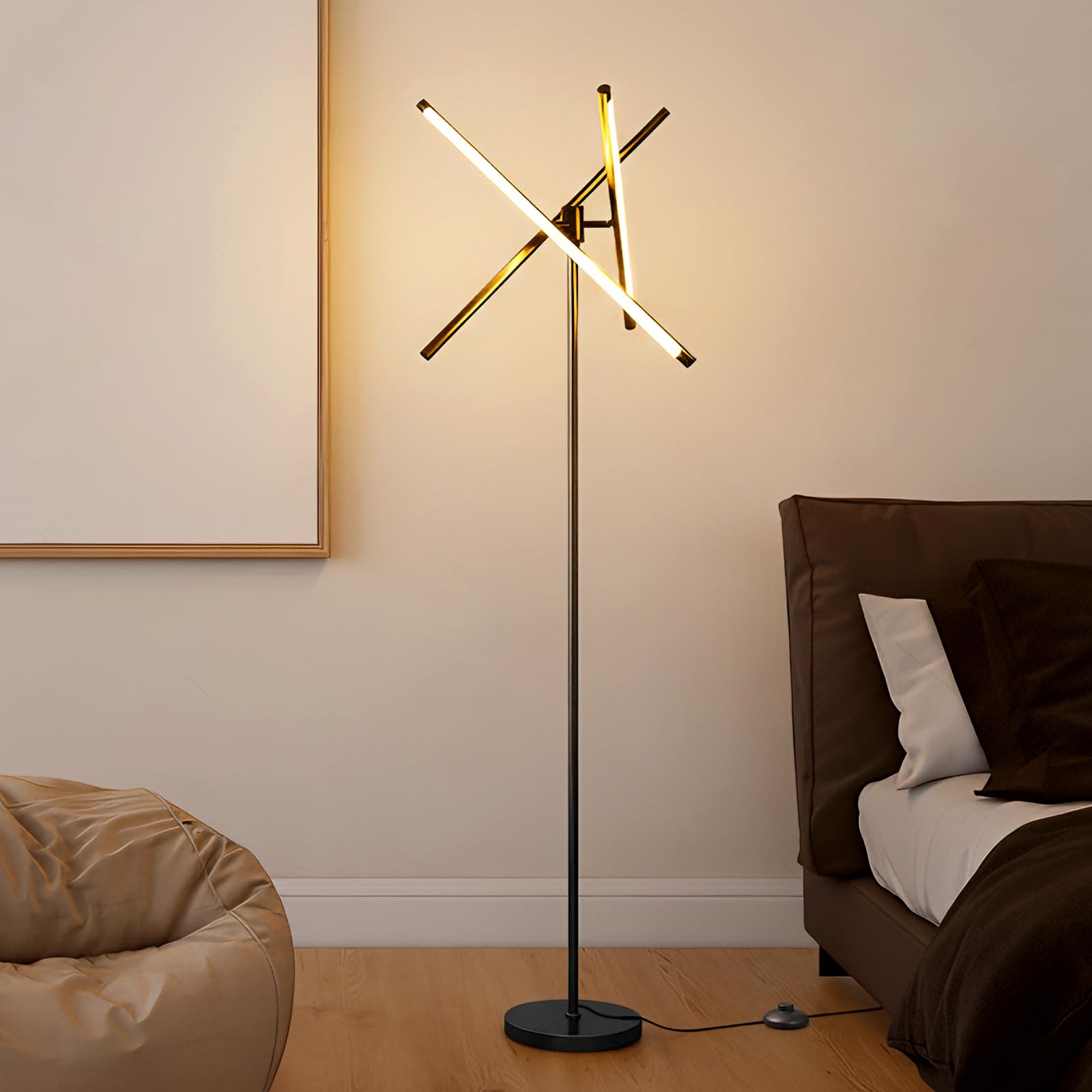 LED Dimmable Floor Lamp with Remote & Foot Switch, 2700–6000K Adjustable Color Temperature & Stepless Dimming, Sculptural Leaf-Disc Tall Standing Lamp, Brass Gold Corner Lamp for Living Room Bedroom