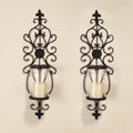 24" Hurricane Wall Sconces Set of Two- Antique Iron & Glass Candle Holders, Wall Sconces Set of Two Candle Holder