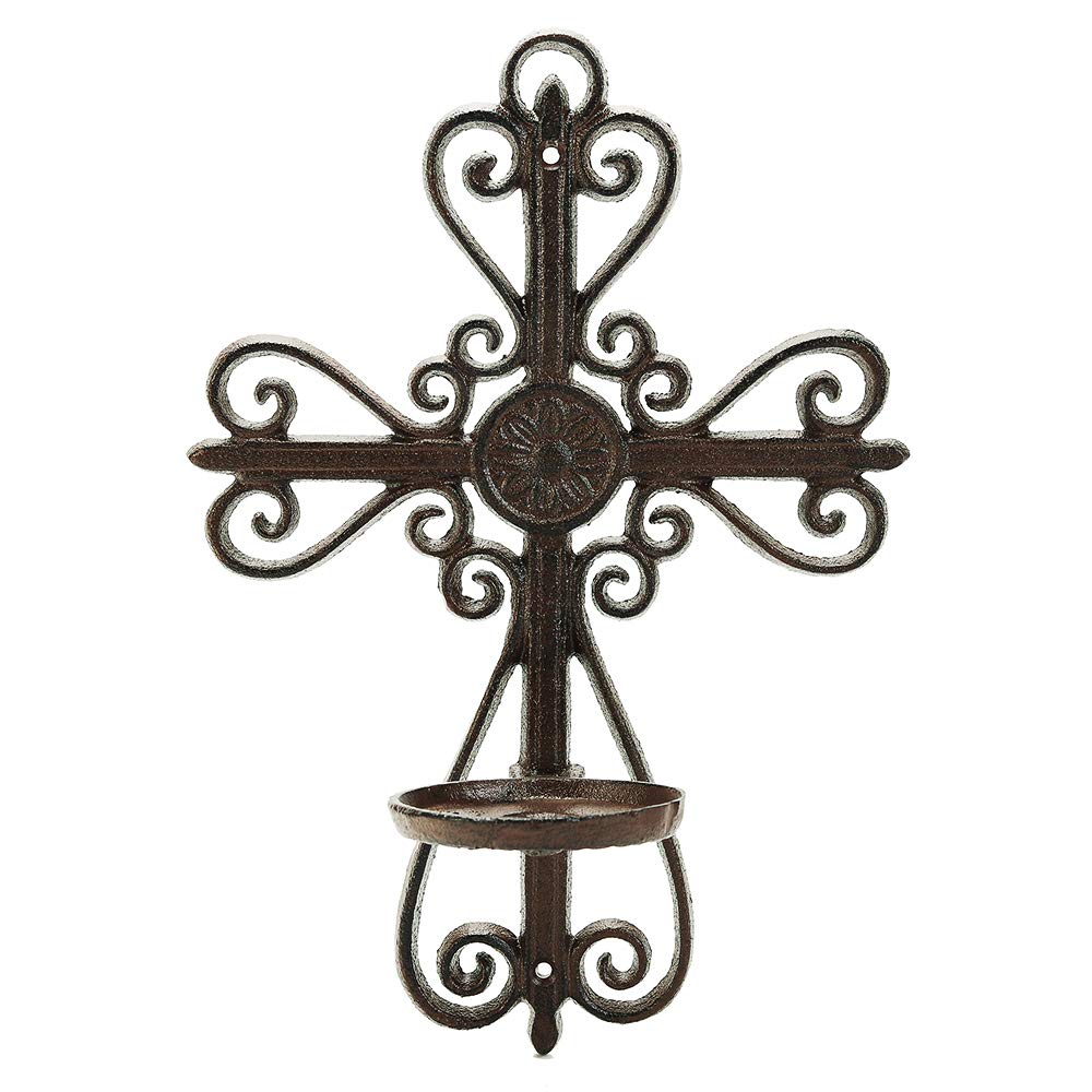 Sungmor Cast Iron Wall Candle Sconce, Wall Mount Tealight Flameless Candle Holders, Decorative Vintage Vine Candleholder Wall Hanging Pillar Candle Stand Kitchen Dining Living Room Bedroom Patio Decor
