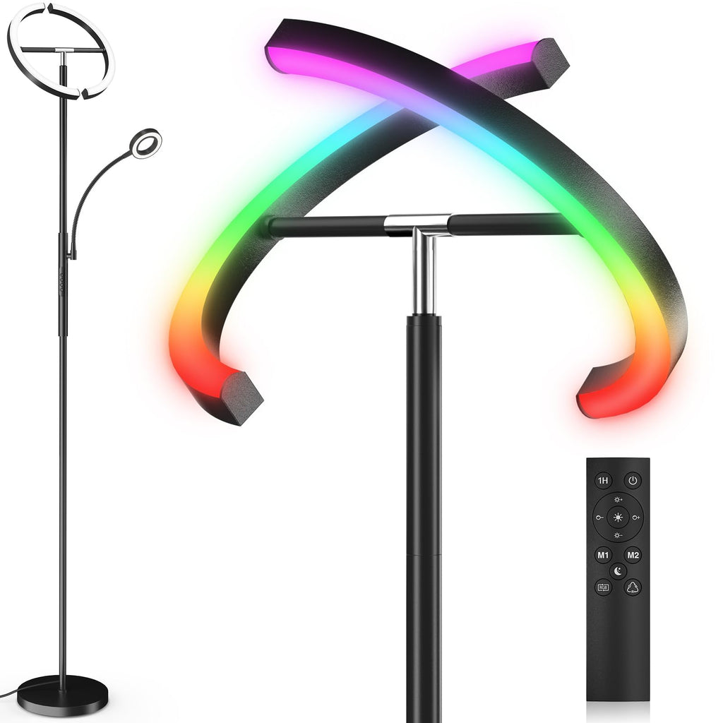 LED Floor Lamp - Rotatable Standing Lamp with Touch & Remote Control, 3000-6000K, 22W Modern Floor Reading Light, Dimmable Corner Uplighter for Living Room Bedroom Office, Black