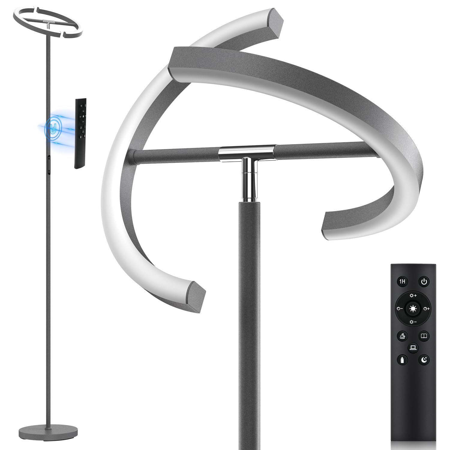 LED Floor Lamp - Rotatable Standing Lamp with Touch & Remote Control, 3000-6000K, 22W Modern Floor Reading Light, Dimmable Corner Uplighter for Living Room Bedroom Office, Black