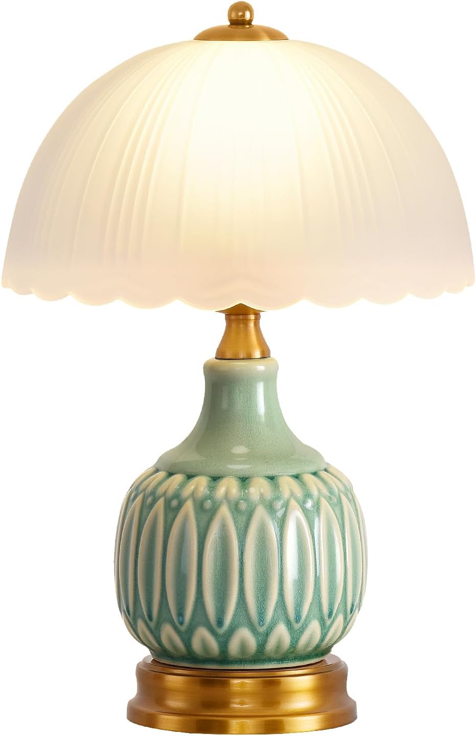 Table Lamps Ceramic Retro Lamp for Living Room,15.7" Modern Bedside Nightstand Traditional Lamps, Classic Chinoiserie Green Glass Lamp for Home (Retro)