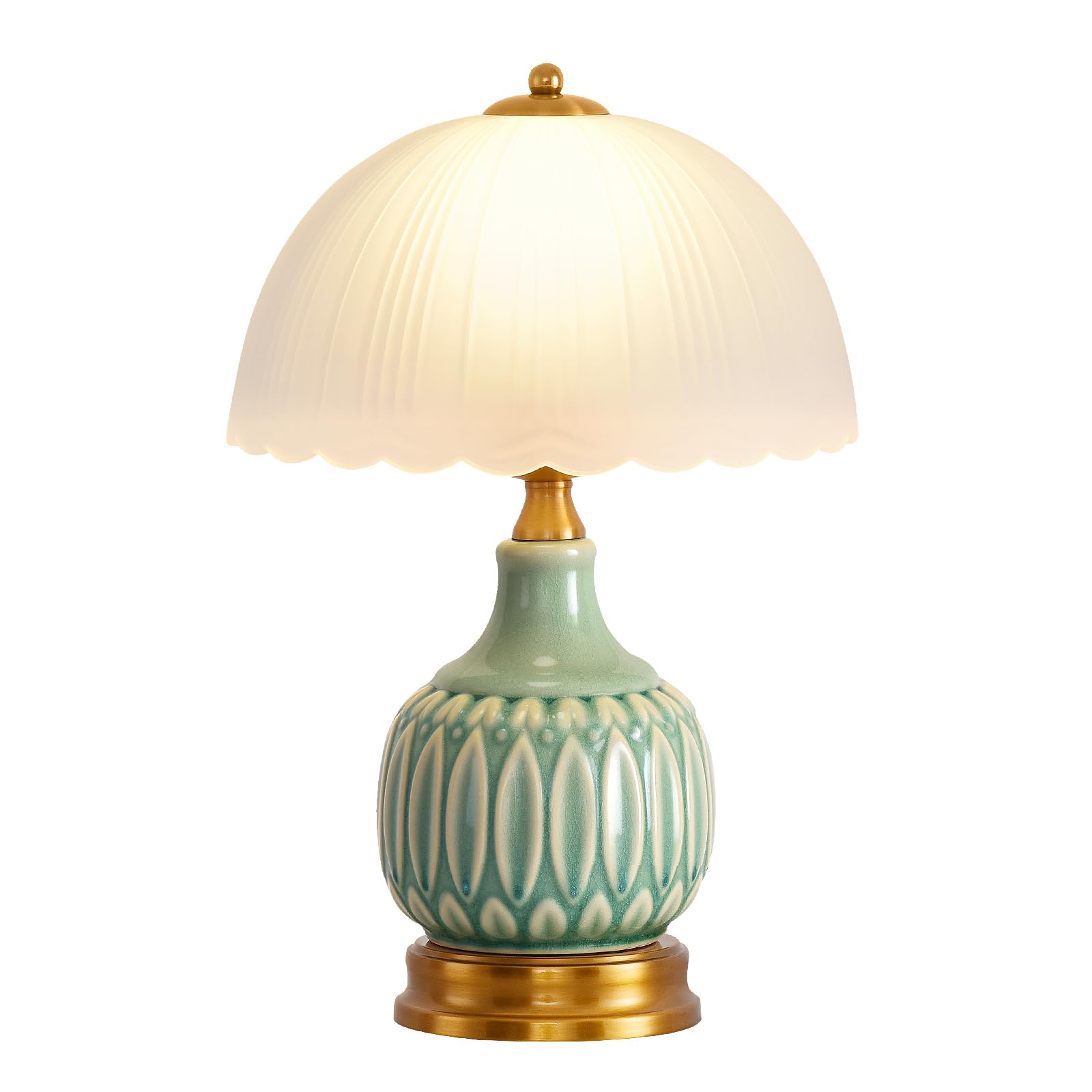 Table Lamps Ceramic Retro Lamp for Living Room,15.7" Modern Bedside Nightstand Traditional Lamps, Classic Chinoiserie Green Glass Lamp for Home (Retro)