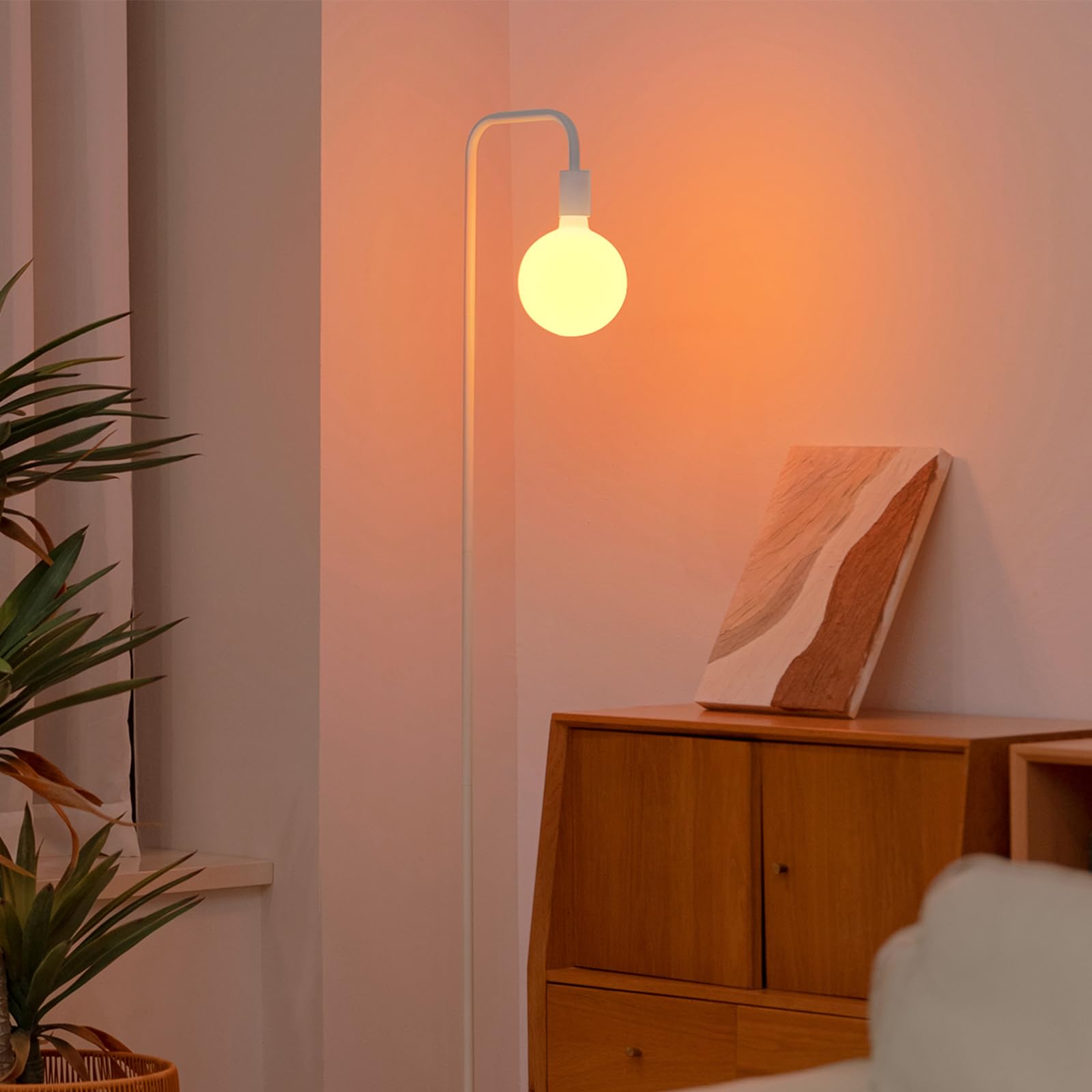 ONEWISH Floor Lamp for Living Room - Minimalist Industrial Standing Lamp with Modern LED Bulb, Globe Black Clear Glass 6", 1800K Warm Ambiant Lighting Decorative Tall Floor Lamp for Bedroom Office