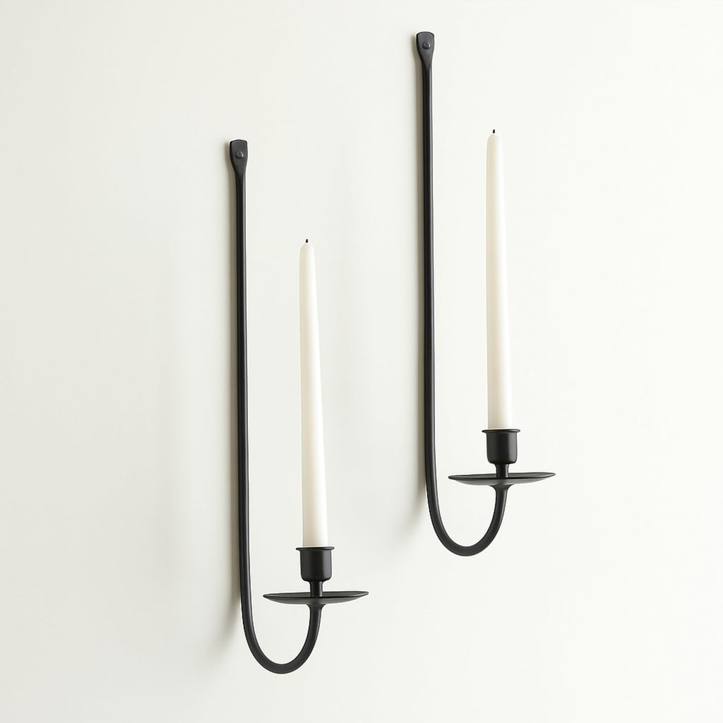 Double Armed Iron Candle Holders Metal Wall Candle Sconce Holder Set of 2 Black Modern Wall Candle Sconces Hanging for Living Room, Farmhouse, Fireplace, Wedding