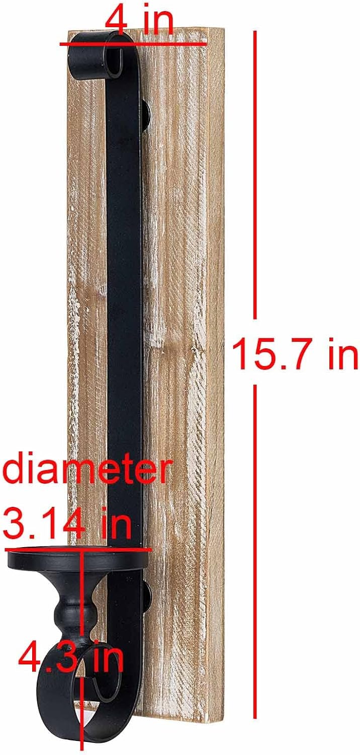 Wall Sconce Candle Holder (Set of 2) Black Wall-Mount Metal and Wooden Candle Holders for Living Room, Bathroom, Dining Room
