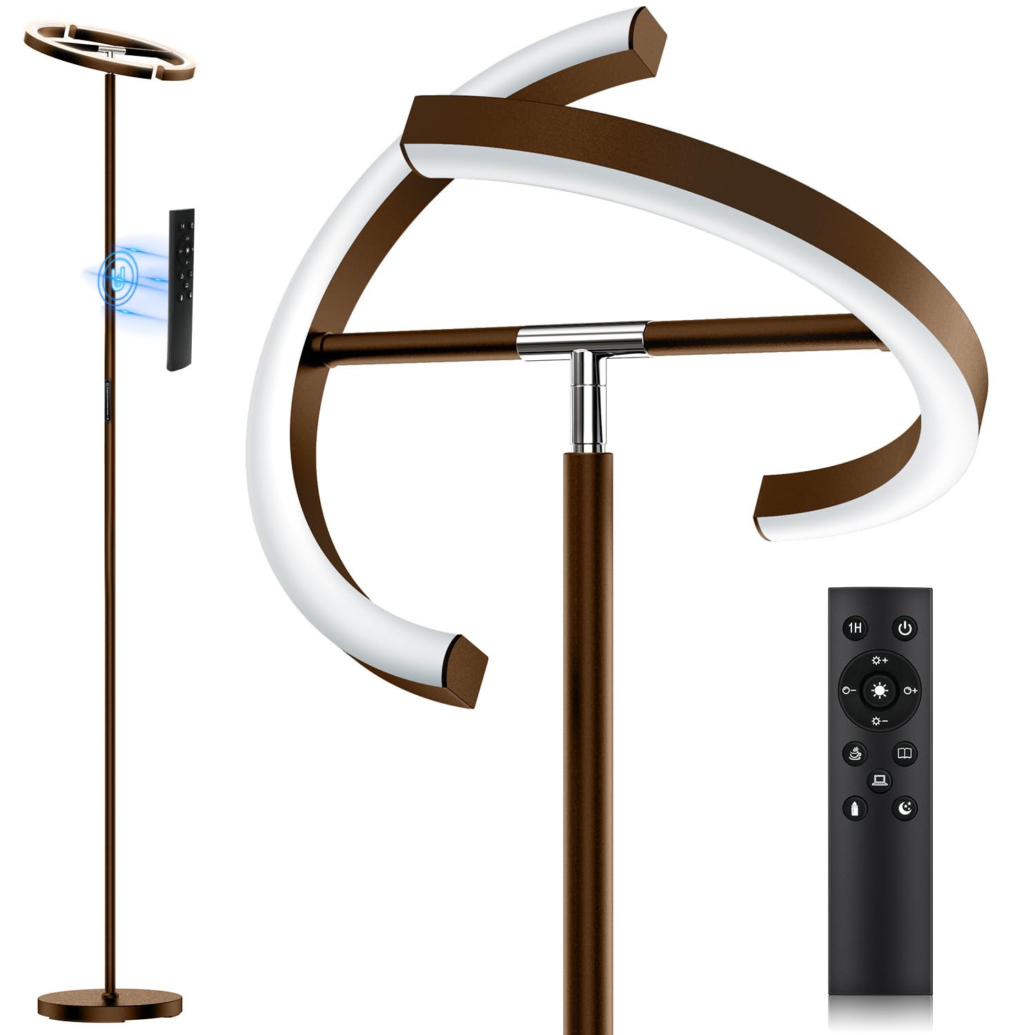 LED Floor Lamp - Rotatable Standing Lamp with Touch & Remote Control, 3000-6000K, 22W Modern Floor Reading Light, Dimmable Corner Uplighter for Living Room Bedroom Office, Black