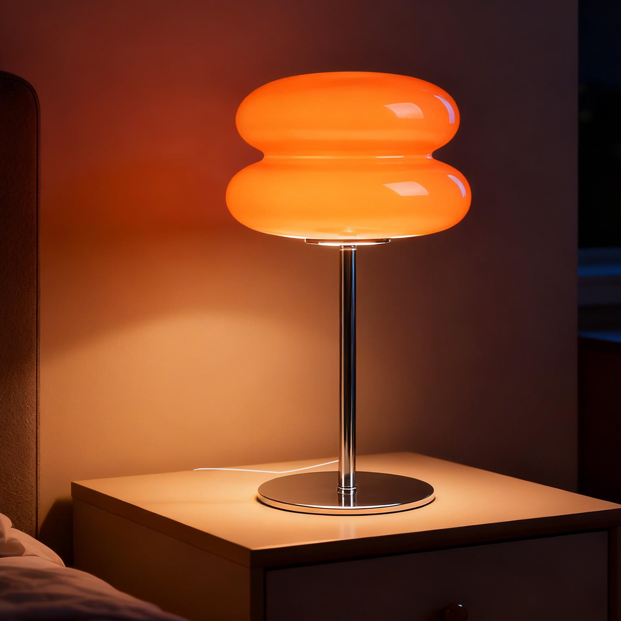 Bedroom Mushroom lamp, Medieval Modern Bedside Table lamp for Night Stands, Vintage dimmable Small Lamps, Cute Cool Desk Lamps Home Room Aesthetic Decor for Living Room(Orange)
