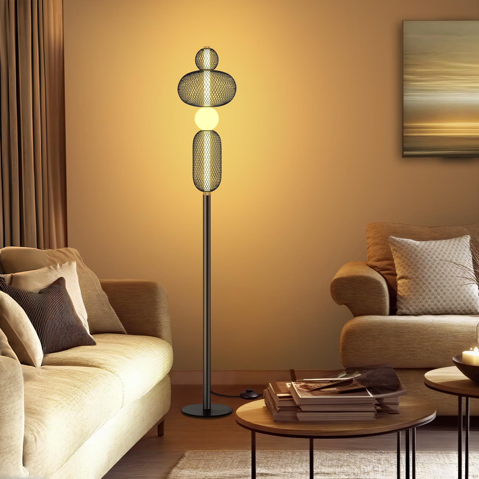 LED Dimmable Floor Lamp with Remote & Foot Switch, 2700–6000K Adjustable Color Temperature & Stepless Dimming, Sculptural Leaf-Disc Tall Standing Lamp, Brass Gold Corner Lamp for Living Room Bedroom