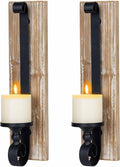 Wall Sconce Candle Holder (Set of 2) Black Wall-Mount Metal and Wooden Candle Holders for Living Room, Bathroom, Dining Room