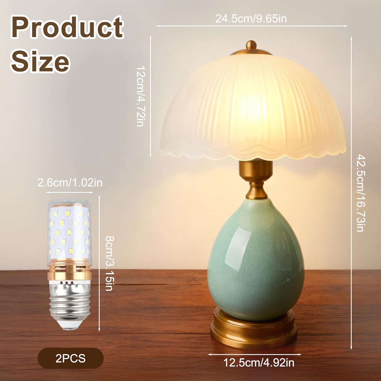 Table Lamps Ceramic Retro Lamp for Living Room,16.73" Modern Bedside Nightstand Traditional Lamps, Classic Chinoiserie Green Glass Lamp for Home (French Country)