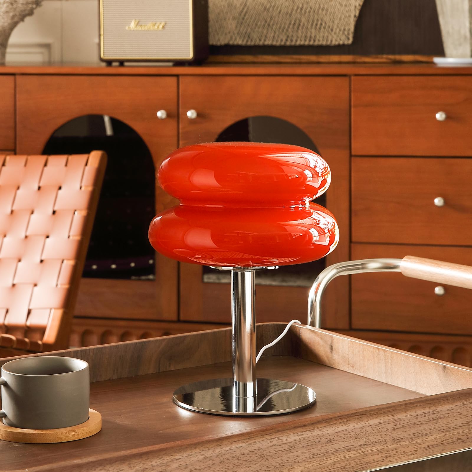 Mushroom Lamp Table Lamp for Night Stands,Mid Century Modern Desk Lamps for Bedroom, Vintage Dimmable Bedside Small Lamps, Cute Cool Home Room Aesthetic Decor for Living Room (Orange)