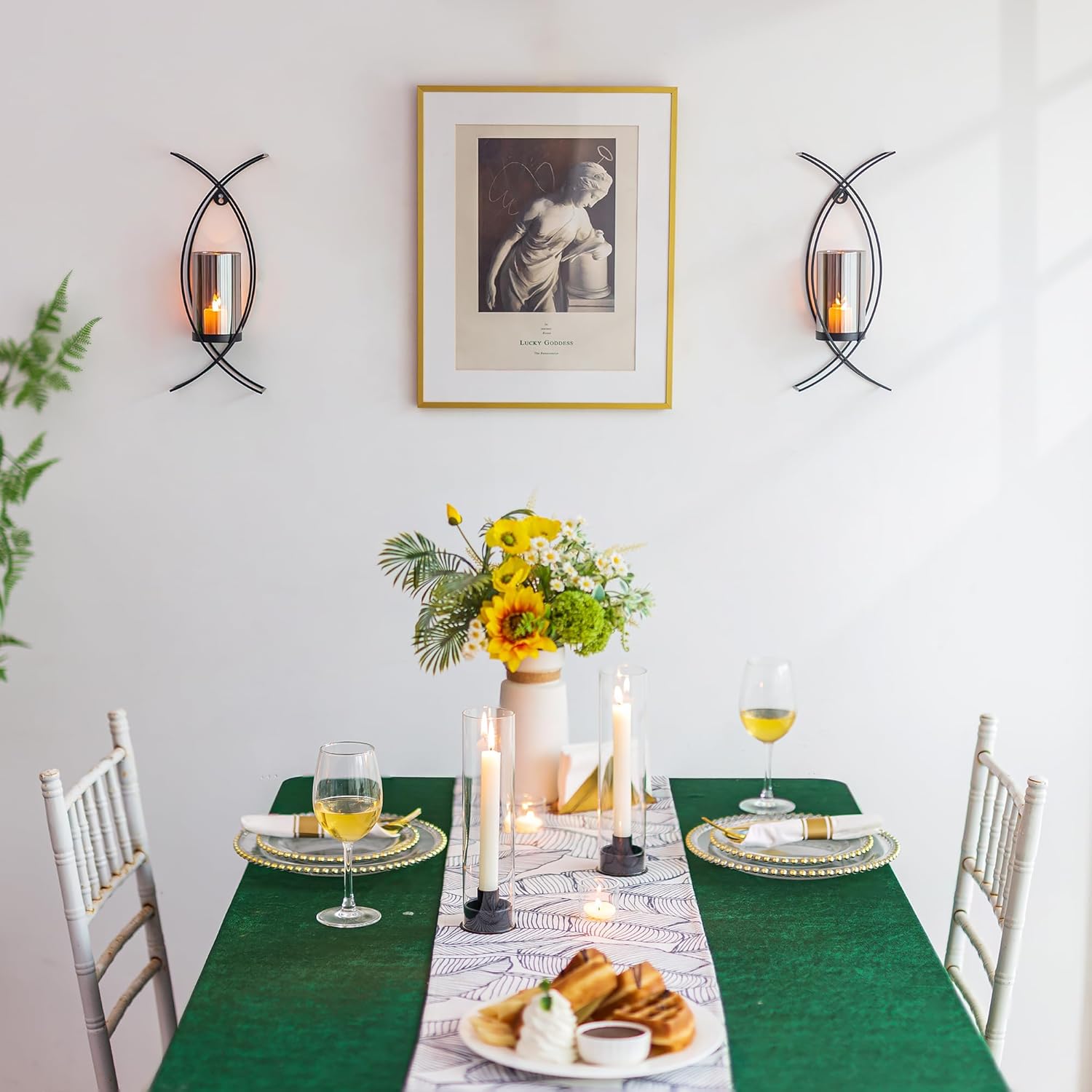 Candle Sconces Decorative Wall Art Set of 2 Black - Hurricane Candle Wall Sconce Decor Iron Two Candle Holders Modern Candle Sconces for Indoor Fireplace Kitchen Dining Room