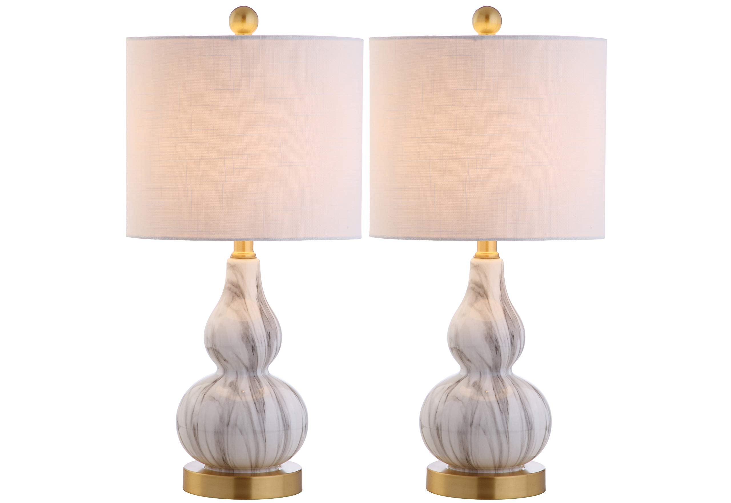 JONATHAN Y 20.5" Sunset Orange Glass Table Lamp, Modern Gourd Bedside Nightstand Lamp for Bedroom, Living Room, White Linen Shade, LED Bulb Included (JYL1028G)