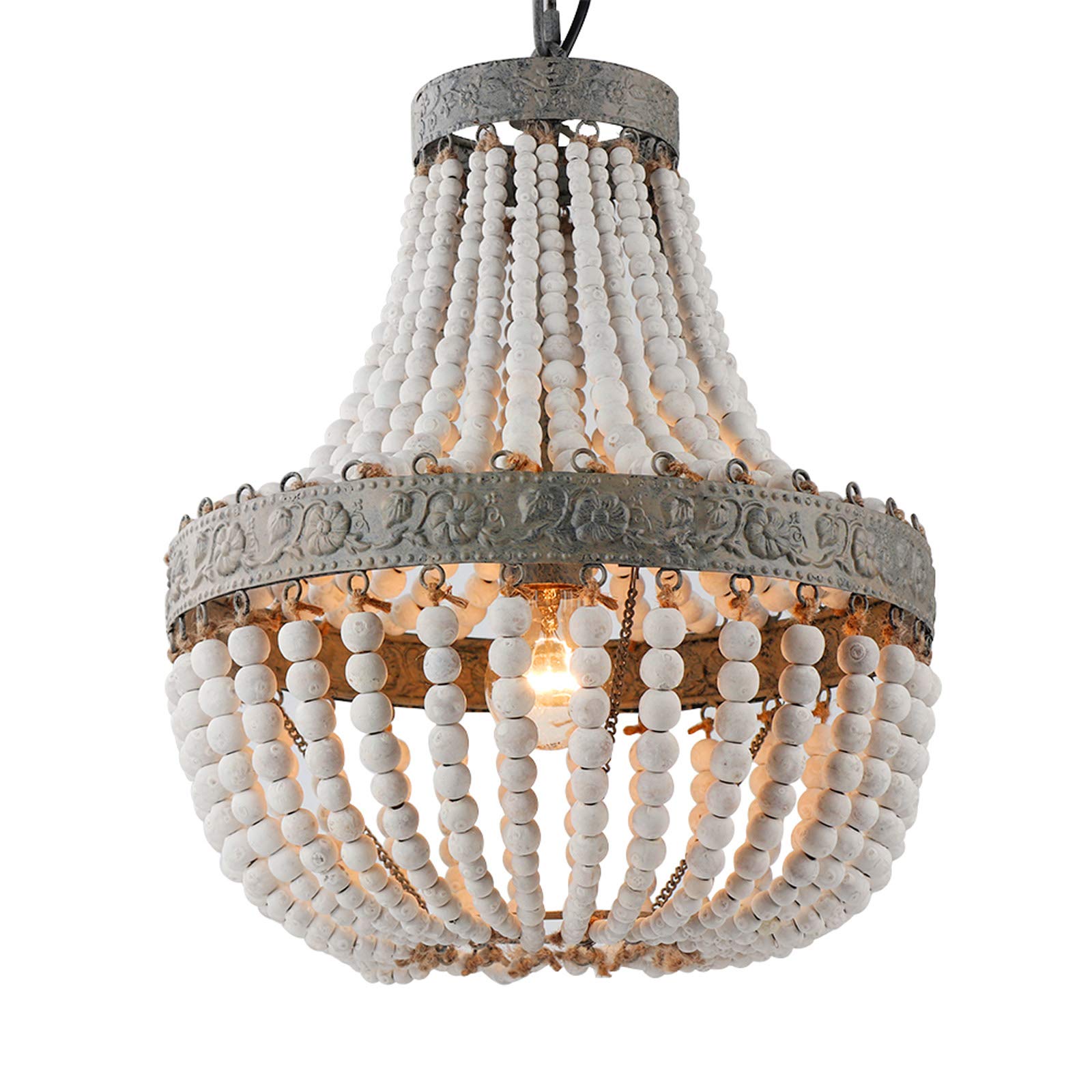 Newrays Wood Bead Chandelier Pendant Bohemian Boho Beachy Ceiling Lamp Light Fixtures (Gray Blue-Small Plug in, 13.58 in*15.74 in)