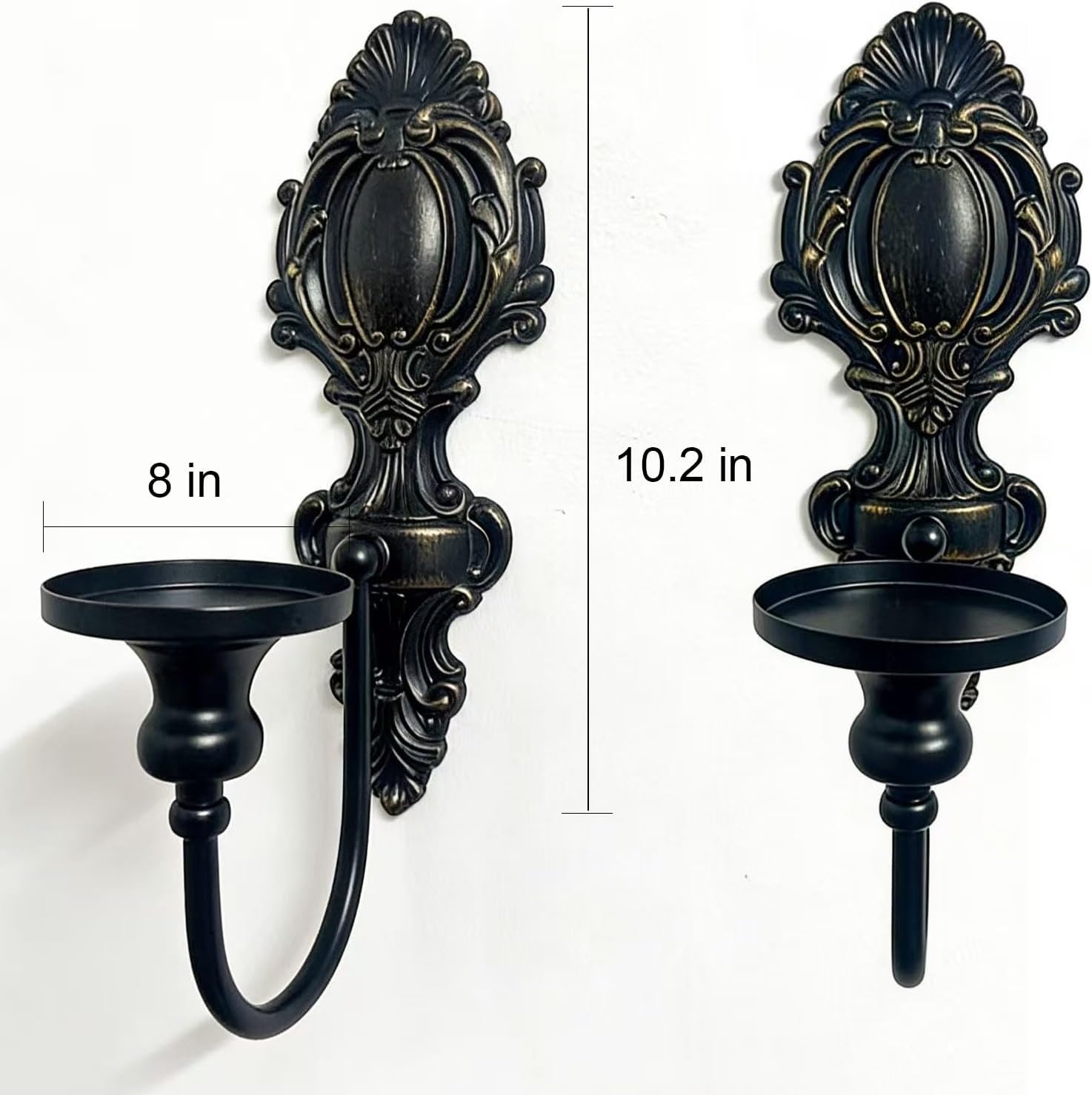 YOLLZEY Candle Holder Wall Sconces Set of 2 - Gothic Vintage Black Wrought Iron, Medieval Victorian Wall Decorations for Candles, Living Room Bathroom Entryway Halloween Rustic Home