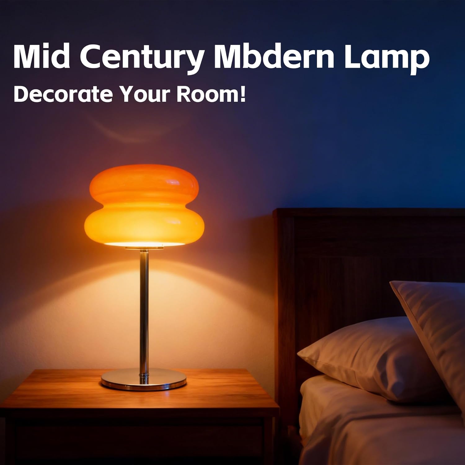 Bedroom Mushroom lamp, Medieval Modern Bedside Table lamp for Night Stands, Vintage dimmable Small Lamps, Cute Cool Desk Lamps Home Room Aesthetic Decor for Living Room(Orange)