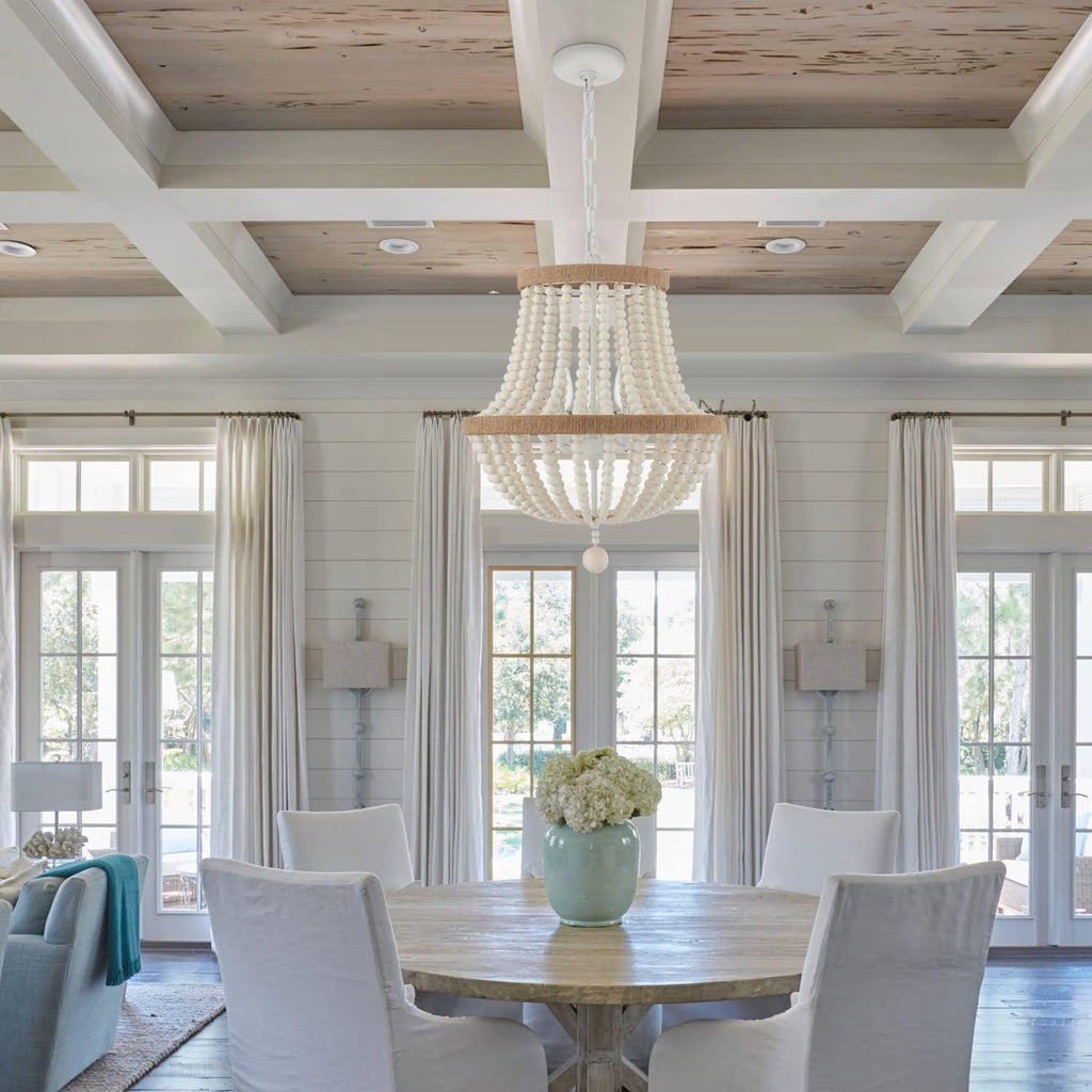 3-Light Boho Chandelier Farmhouse, Wood Bead Pendant Light, Antique Rustic Hanging Light Fixture for Kitchen Island Hallway Entryway Bedroom Nursery Dining Room Foyer