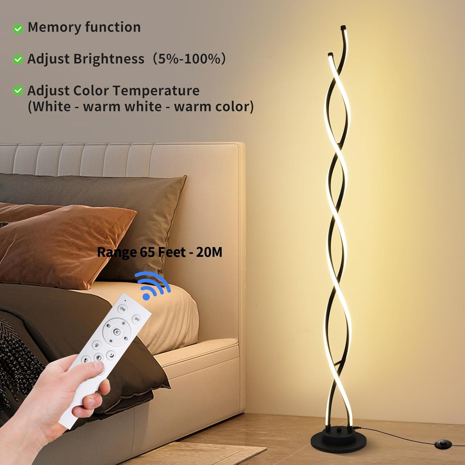 Floor Lamp, LED Modern Floor Lamps for Living Room, 2500LM-40W Lamps for Living Room 3Color Remote Dimmable Standing Lamp, 55" Floor Lamps for Living Room Bedroom Office