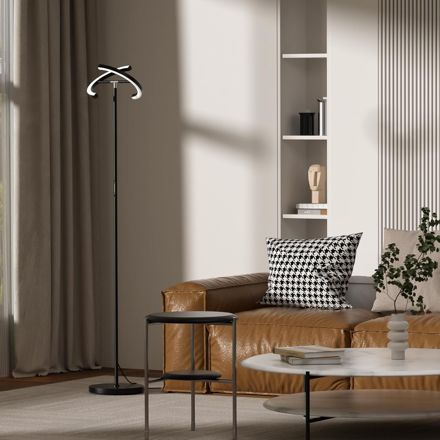LED Floor Lamp - Rotatable Standing Lamp with Touch & Remote Control, 3000-6000K, 22W Modern Floor Reading Light, Dimmable Corner Uplighter for Living Room Bedroom Office, Black
