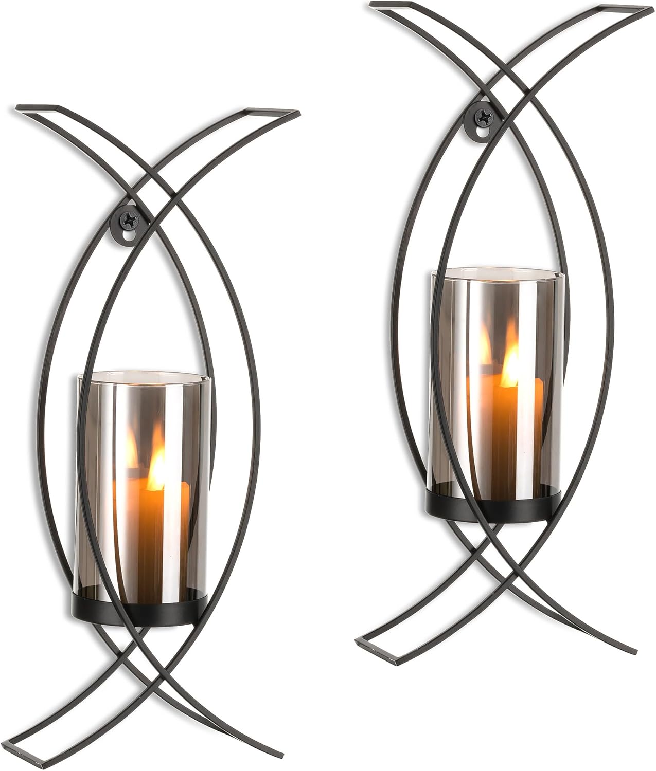 Candle Sconces Decorative Wall Art Set of 2 Black - Hurricane Candle Wall Sconce Decor Iron Two Candle Holders Modern Candle Sconces for Indoor Fireplace Kitchen Dining Room