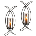 Candle Sconces Decorative Wall Art Set of 2 Black - Hurricane Candle Wall Sconce Decor Iron Two Candle Holders Modern Candle Sconces for Indoor Fireplace Kitchen Dining Room