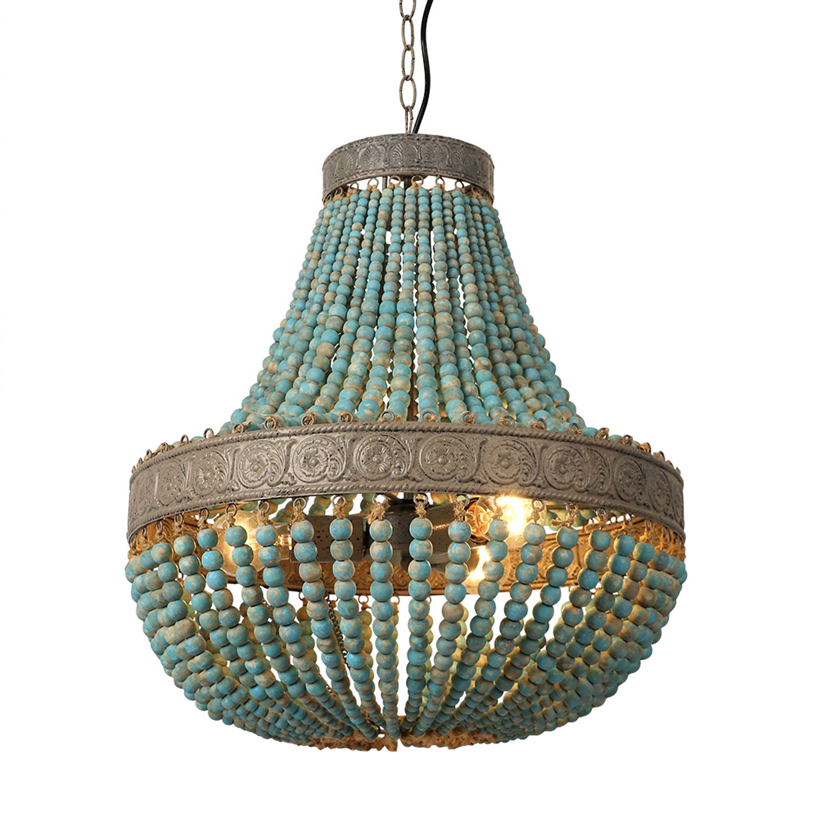 Newrays Wood Bead Chandelier Pendant Bohemian Boho Beachy Ceiling Lamp Light Fixtures (Gray Blue-Small Plug in, 13.58 in*15.74 in)
