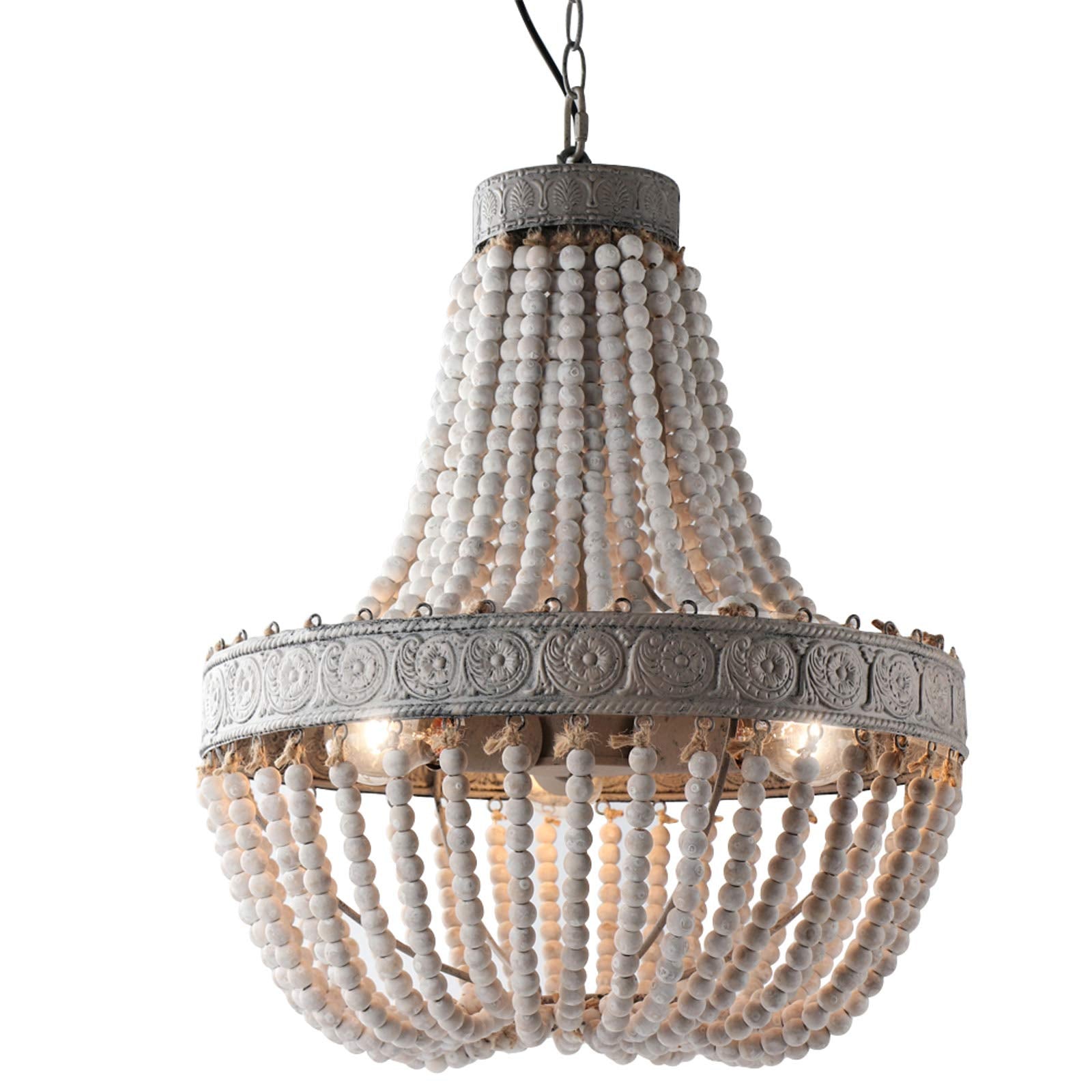 Newrays Wood Bead Chandelier Pendant Bohemian Boho Beachy Ceiling Lamp Light Fixtures (Gray Blue-Small Plug in, 13.58 in*15.74 in)