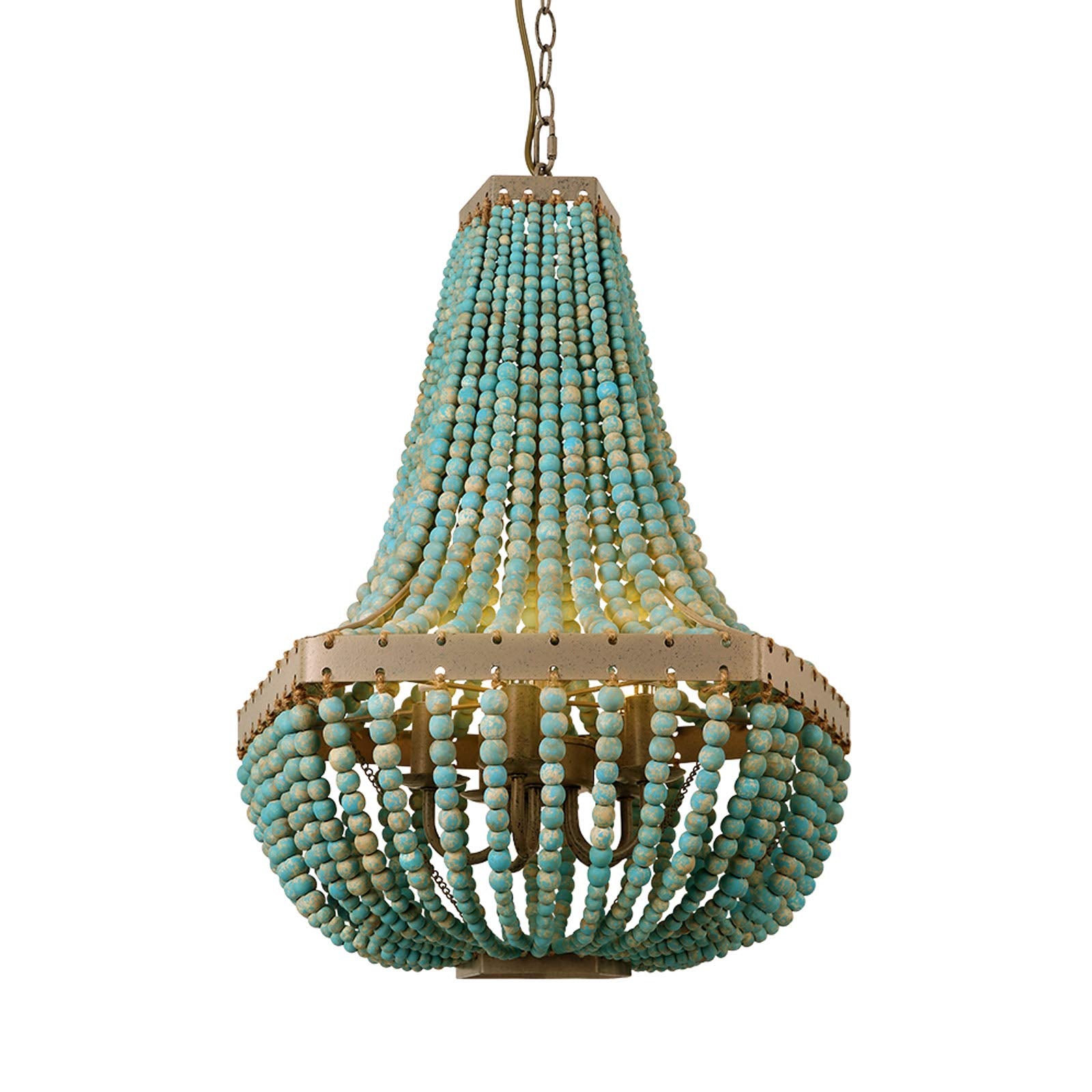 Newrays Wood Bead Chandelier Pendant Bohemian Boho Beachy Ceiling Lamp Light Fixtures (Gray Blue-Small Plug in, 13.58 in*15.74 in)