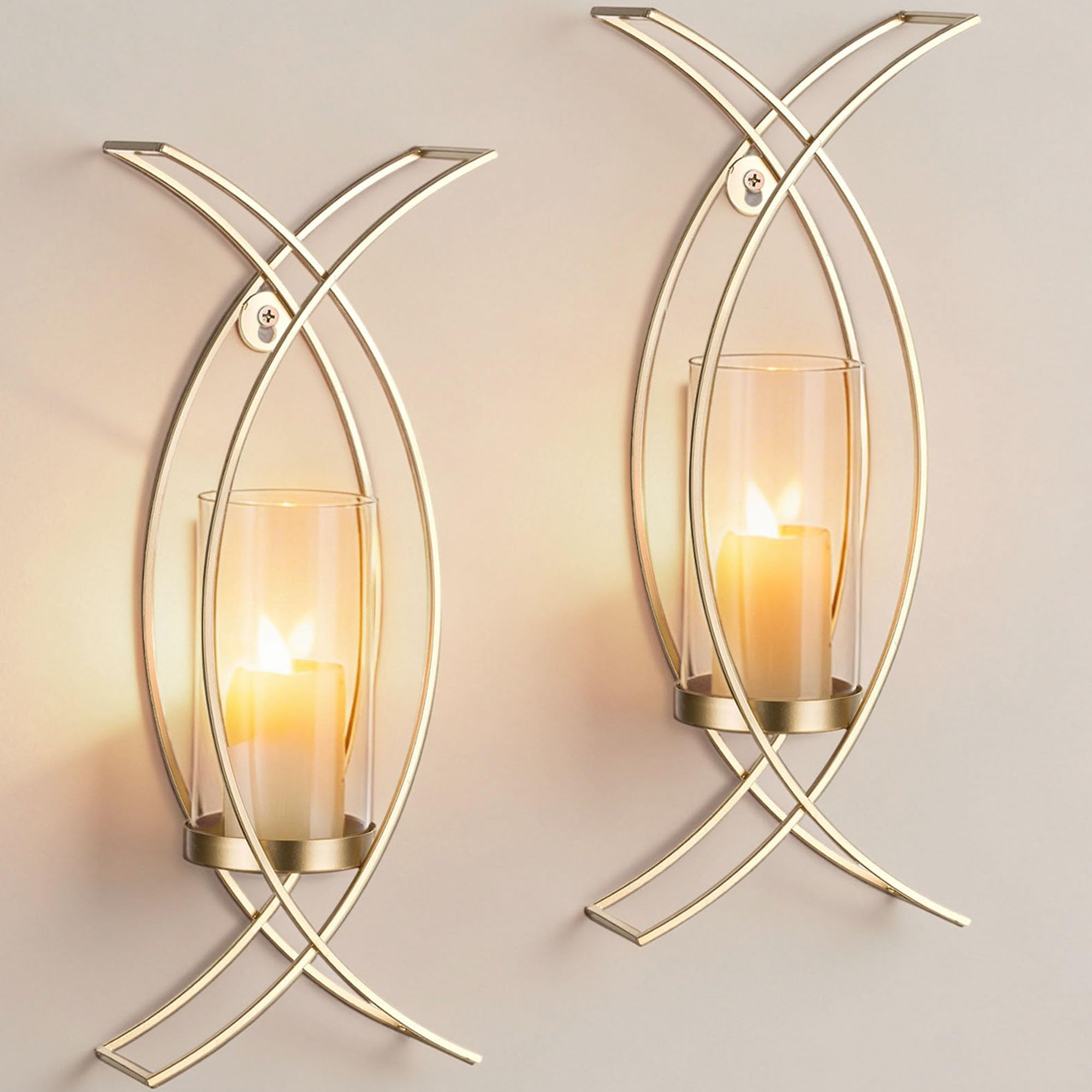 Candle Sconces Decorative Wall Art Set of 2 Black - Hurricane Candle Wall Sconce Decor Iron Two Candle Holders Modern Candle Sconces for Indoor Fireplace Kitchen Dining Room