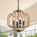 17.7" Boho Wood Beaded Chandelier, Farmhouse Rustic Pendant Light Fixture with Adjustable Chain, 4-Light Dimmable for Bedroom, Dining Room, Kitchen Island, Entryway, Living Room, Hallway, Bathroom