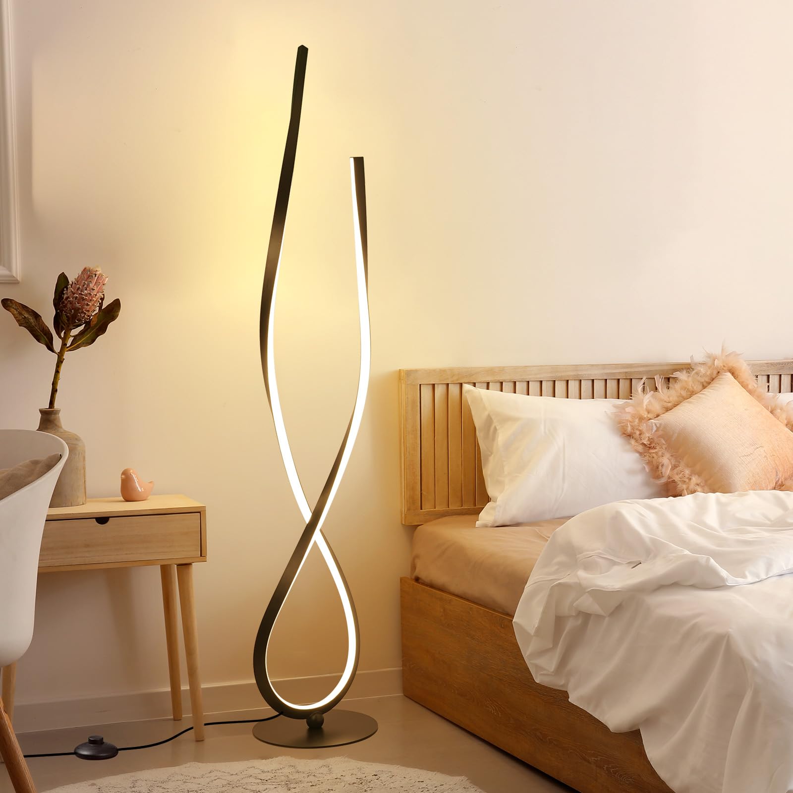 NUÜR Arc Floor Lamp, 67" Tall Black Gold LED Modern Standing Floor Lamp with Remote Control, Arched Bright Floor Lamps for Living Room Bedroom Office Home (Black)