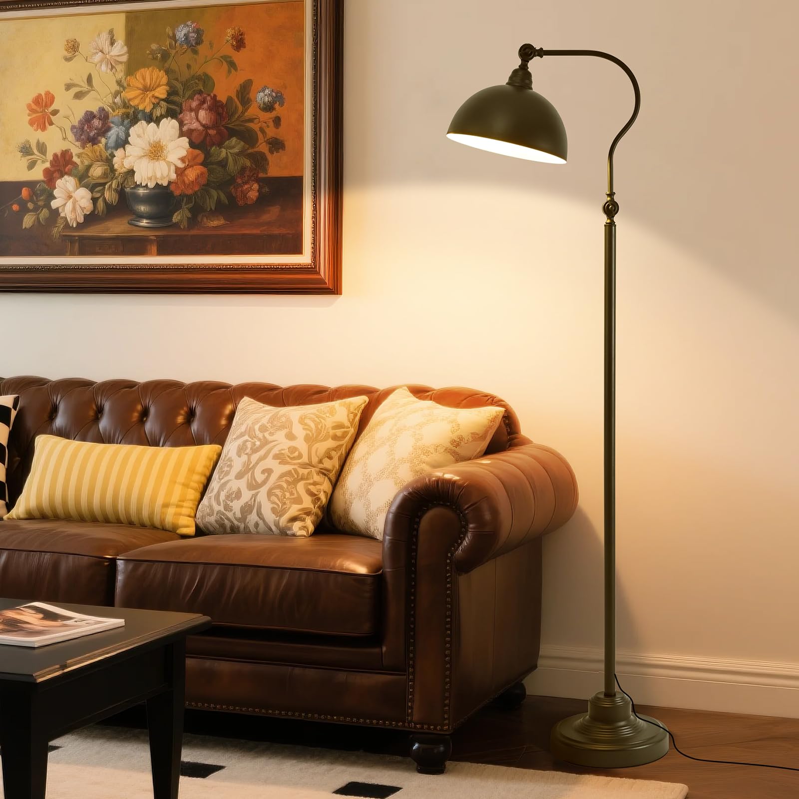 Bright LED Gold Reading Floor Lamp with Remote Control and Bluetooth Dimming,Living Room Bedroom Bedside Office Study Library Adjustable Standing Tall Lights, Unique Modern Brass Home Decor Essentials