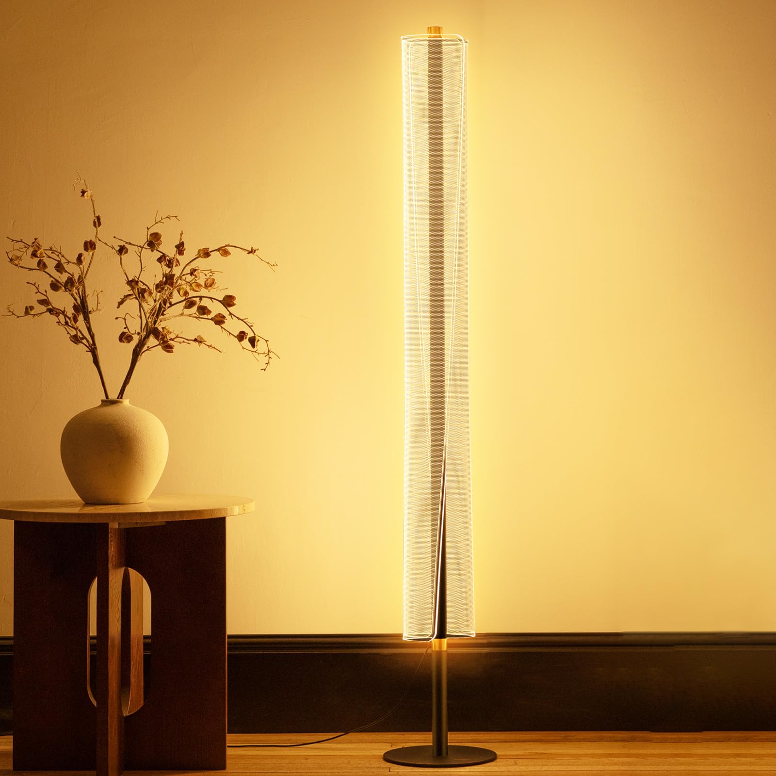 LED Dimmable Floor Lamp with Remote & Foot Switch, 2700–6000K Adjustable Color Temperature & Stepless Dimming, Sculptural Leaf-Disc Tall Standing Lamp, Brass Gold Corner Lamp for Living Room Bedroom
