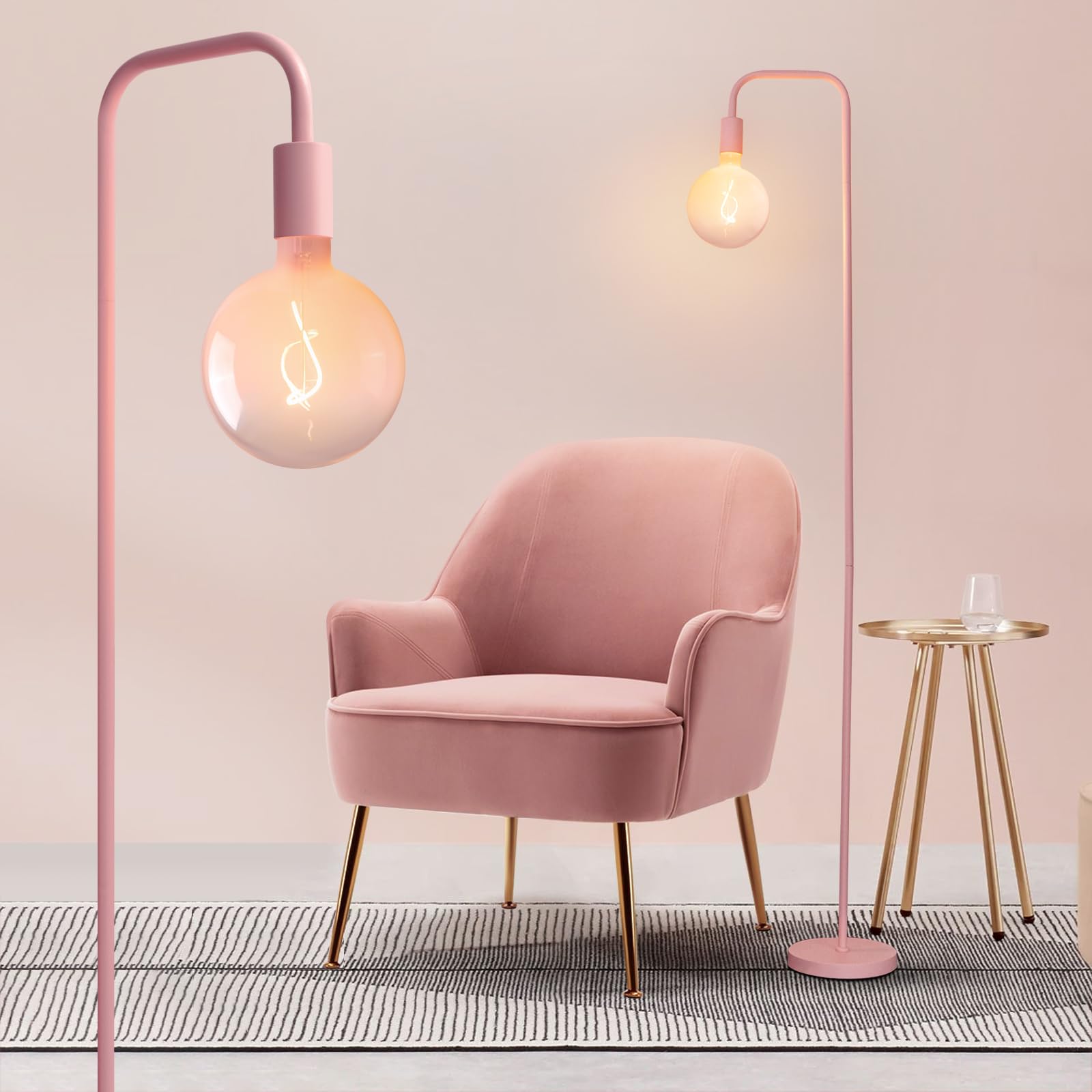 ONEWISH Floor Lamp for Living Room - Minimalist Industrial Standing Lamp with Modern LED Bulb, Globe Black Clear Glass 6", 1800K Warm Ambiant Lighting Decorative Tall Floor Lamp for Bedroom Office