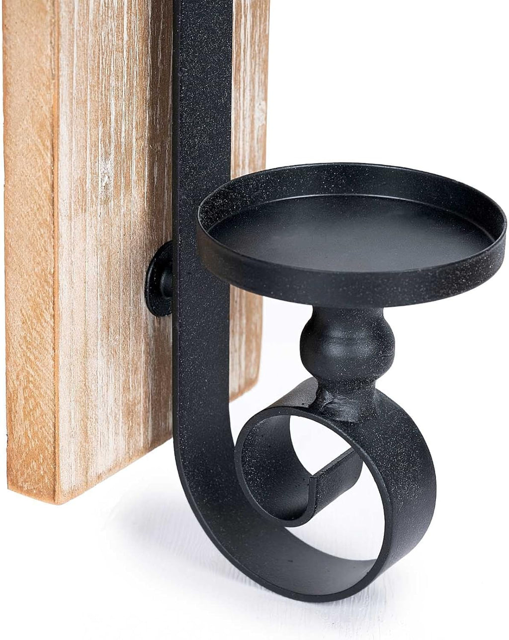 Wall Sconce Candle Holder (Set of 2) Black Wall-Mount Metal and Wooden Candle Holders for Living Room, Bathroom, Dining Room